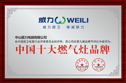 斩获“十大燃气灶品牌”称号 威力成长实力有目共睹